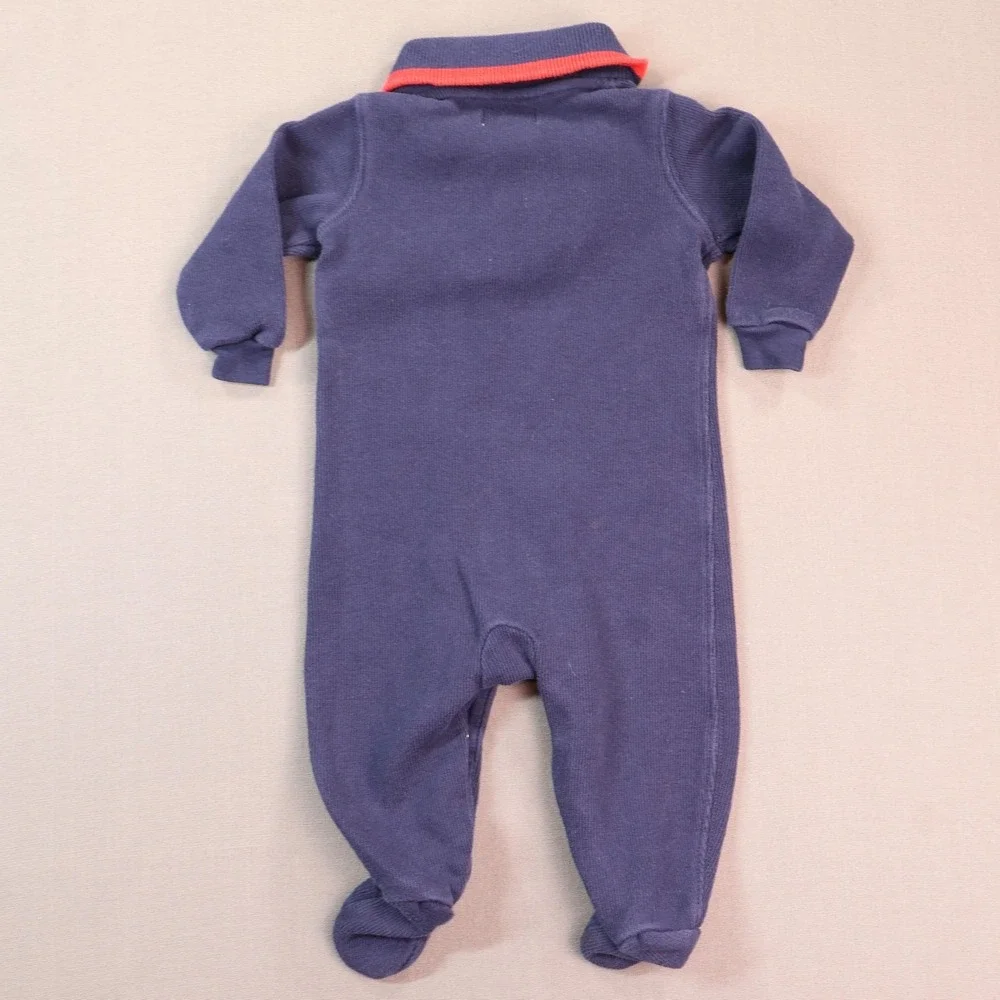 Ralph Lauren Coverall Boys 3-6M Blue Knit Collared Footed One Piece Polo Logo